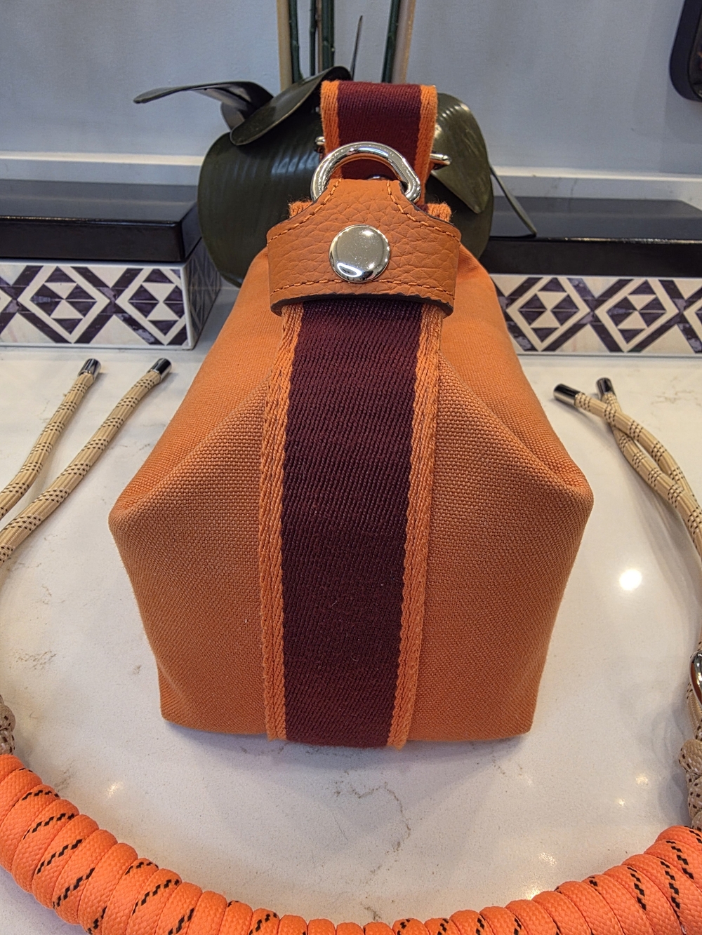 Orange Canvas Cosmetic Pouch with Rope Strap - Picture 3 of 14